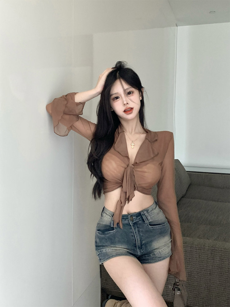 Embroidery Online - Blus lengan Flare panjang untuk wanita,