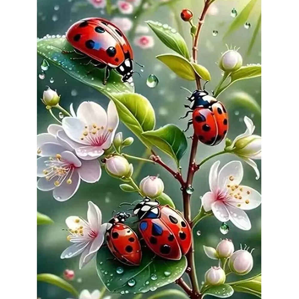 Embroidery Lady Bug - Tanpa Bingkai, Lukisan Berlian 5D, Gambar