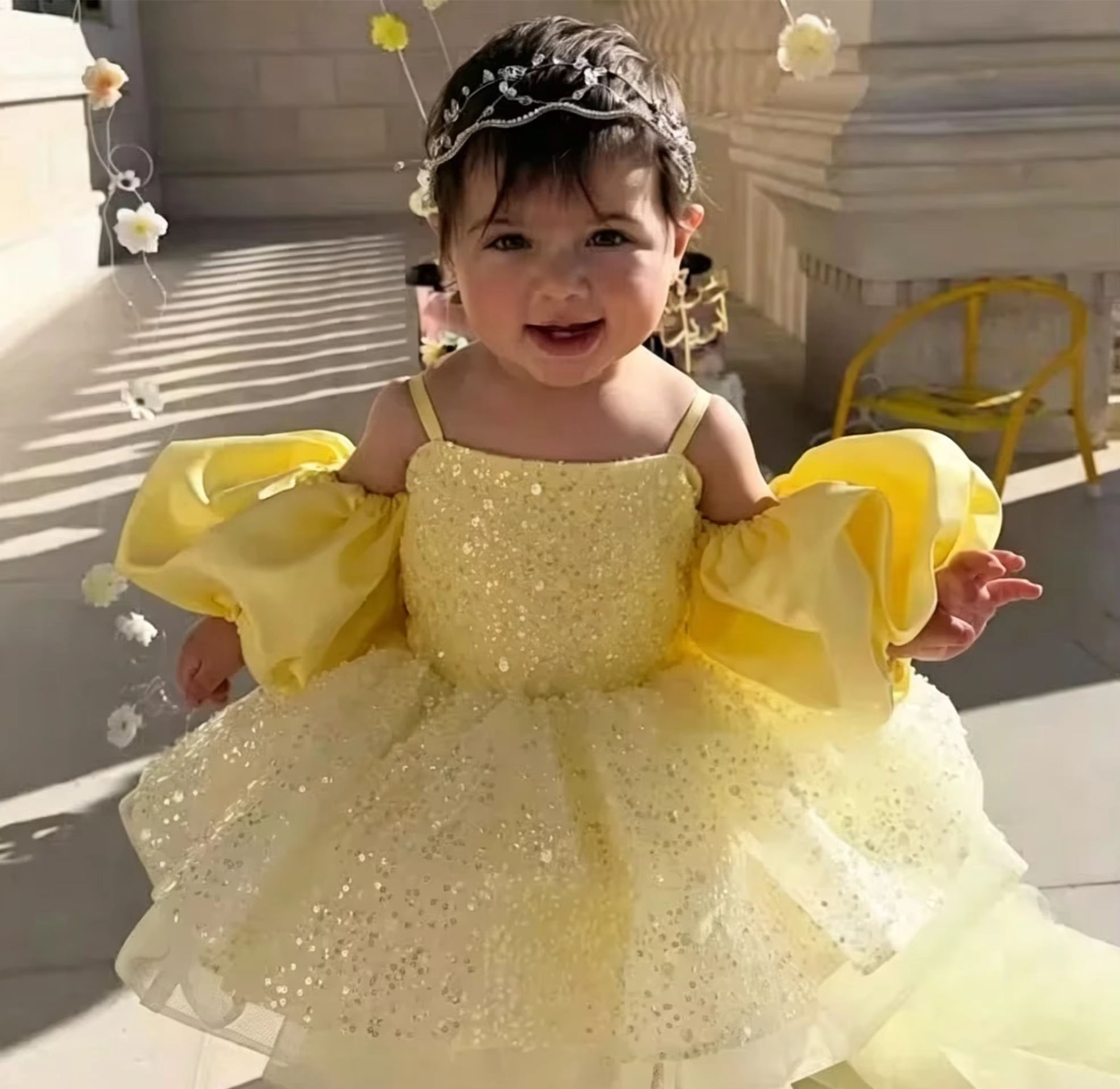 Gaun Gadis Bunga Kuning Lucu u - Embroidery Yellow Dress ulasan dan harga