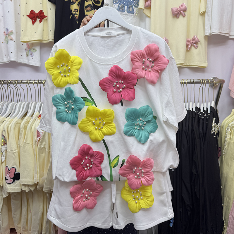 Kaus Bunga 3D Warna-warni Musi - Embroidery Cotton Shirt ulasan dan harga