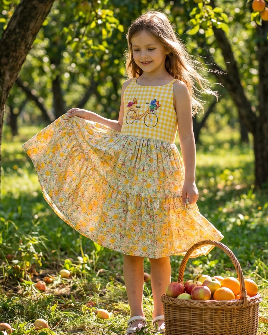 Gaun Anak Perempuan Gaun Katun - Embroidery Yellow Dress ulasan dan harga