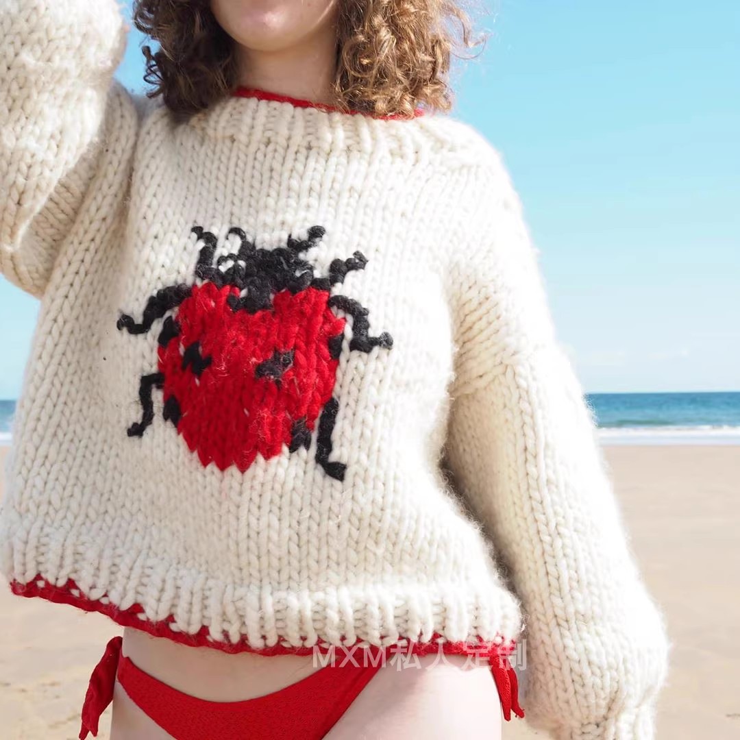 Sweter Wol Kasar Rajutan Tanga - Embroidery Lady Bug ulasan dan harga