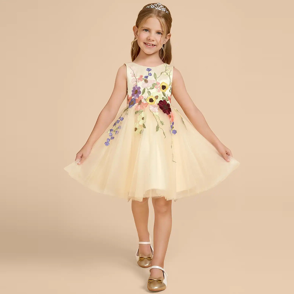 Gaun Pesta Anak Perempuan Warn - Embroidery Yellow Dress ulasan dan harga